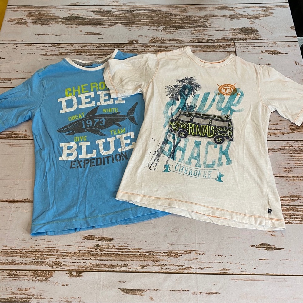 🍏 2 Cherokee Boys Tshirts Light Blue/White